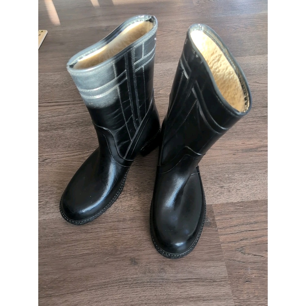 Waterproof Rainboots Vintage Mens 8 Womens 9.5 USA Rubber Wellies Boots Black